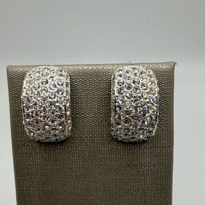 Roman Silver-Tone Pave Crystal Hoop Earrings